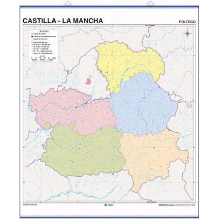 Mapa mural mudo de Castilla la Mancha Físico Político