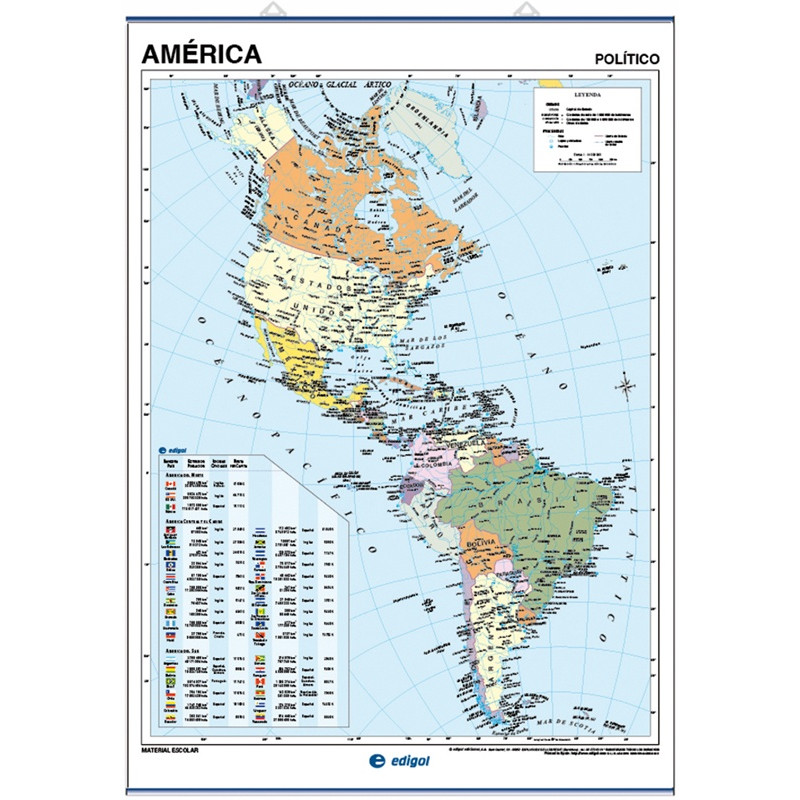 Carte murale de l'Amérique - Physique / Politique