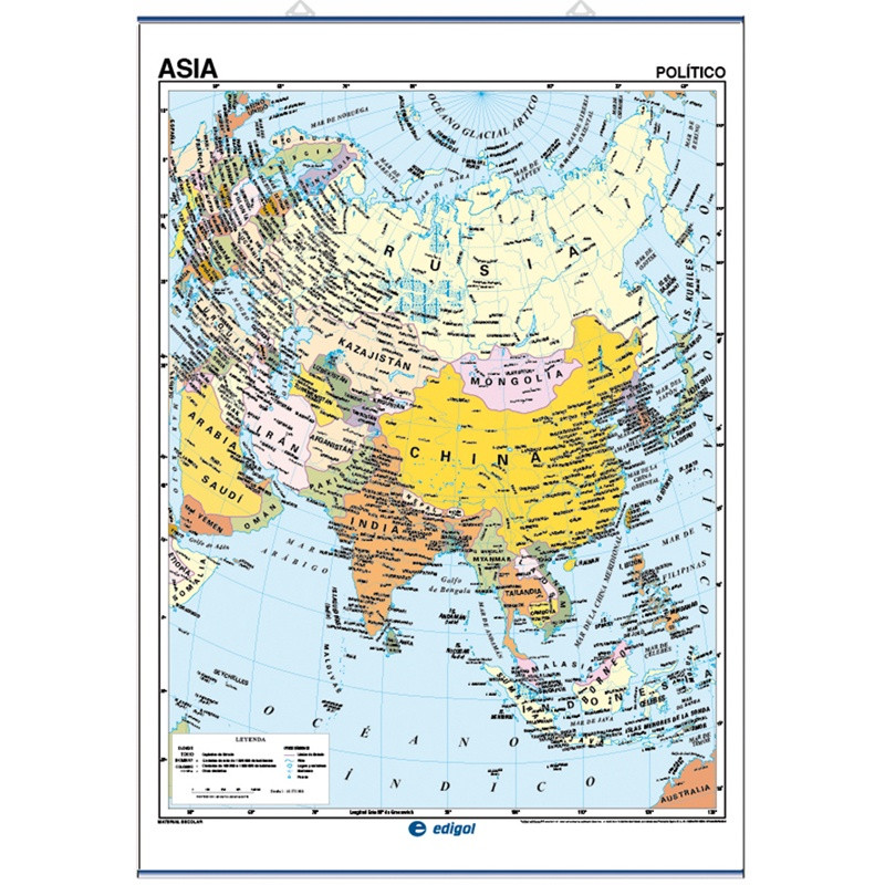 Mapa mural de Asia - Físico / Político