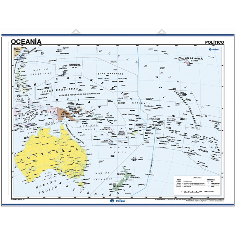 Mapa mural de Oceanía - Físico / Político