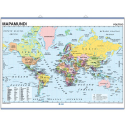 Carte murale du Monde Mercator Eurocentrique - Physique / Politique