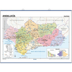 Carte murale de l'Andalousie - Physique / Politique