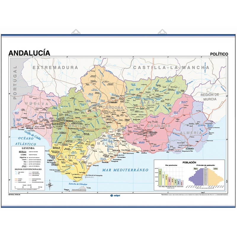 mapa politico de cordoba andalucia Andalusia Wall Map   Physical / Political