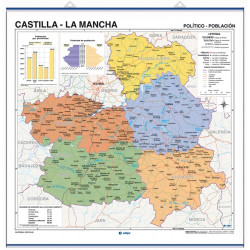 Mapa mural de Castilla-La Mancha, Físico-Político / Económico
