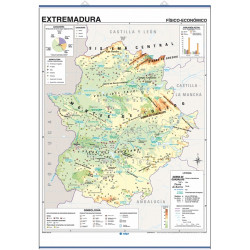 Mapa mural de Extremadura, Físico-Económico / Político-Población