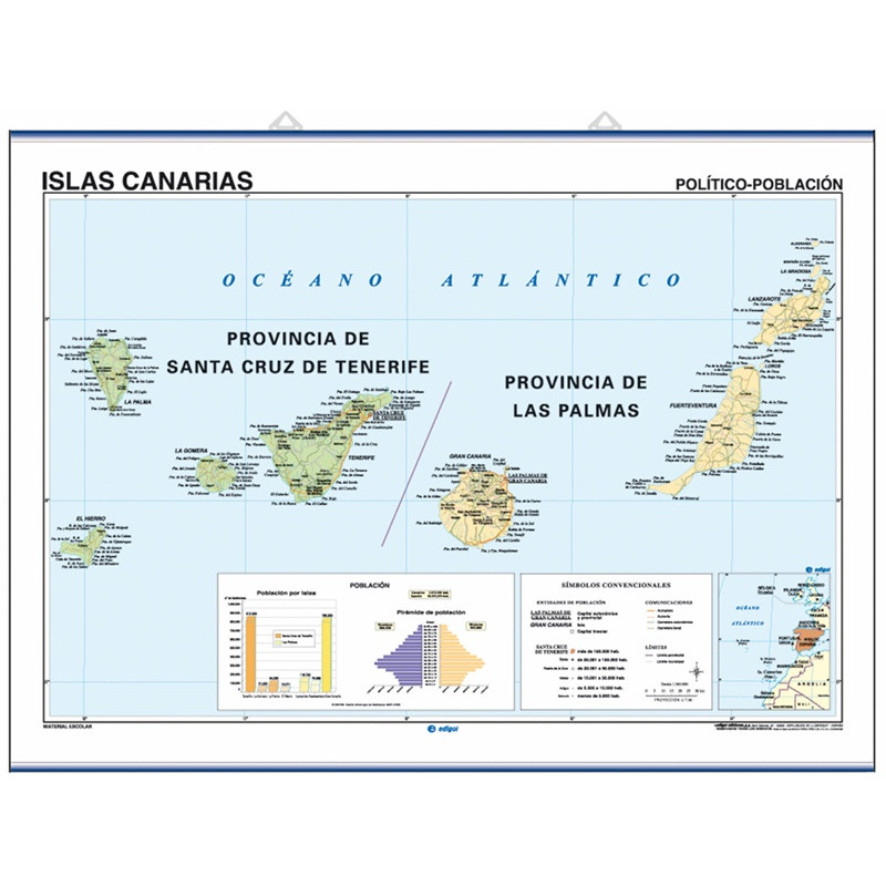 Mapa mural de las Islas Canarias - Físico / Político