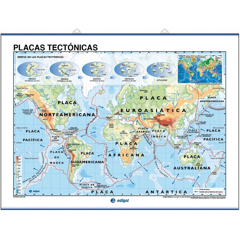 Mapa mural - Relieves continentales y submarinos / Placas Tectónicas
