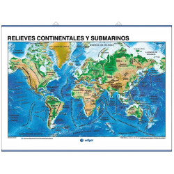 Carte murale - Reliefs Continentaux et Sous-marins / Plaques Tectoniques