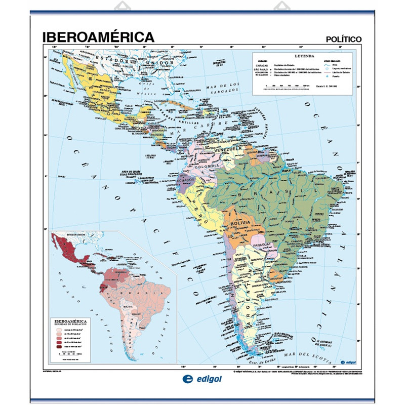 Carte murale de l'Amérique latine - Physique / Politique
