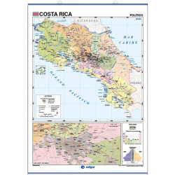 Carte murale du Costa Rica - Physique / Politique