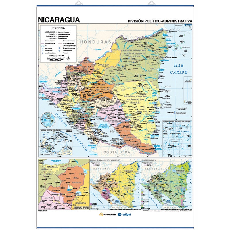 Carte murale du Nicaragua - Physique / Politique