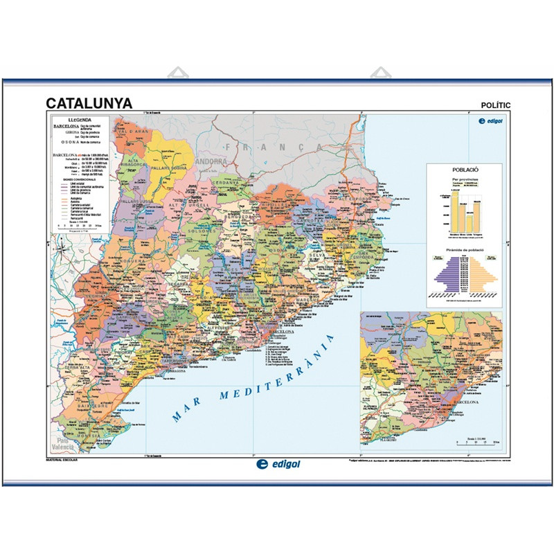 Mapa mural de Cataluña, Físico-Económico / Político-Población