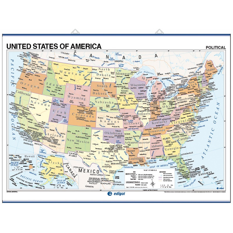 Mapa mural de Estados Unidos - Físico / Político