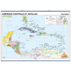 Mapa mural de Guadalupe, Físico-Político / América Central y el Caribe