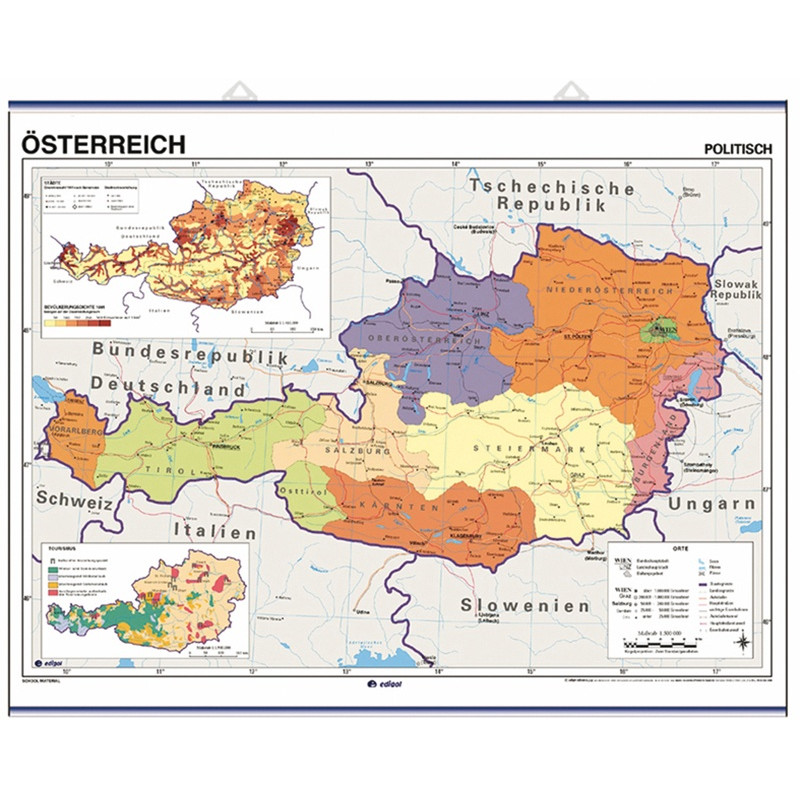 Mapa mural de Austria - Físico / Político
