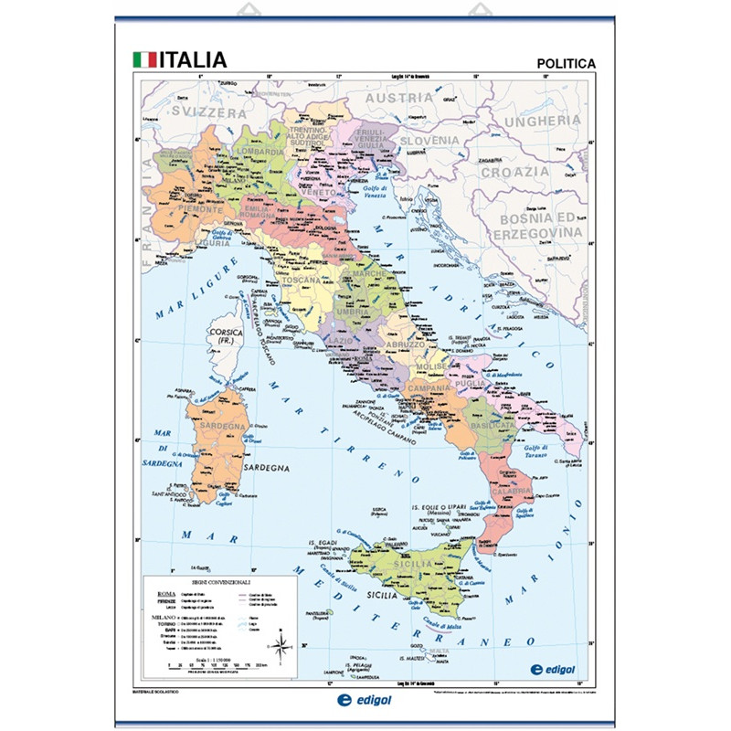 Mapa mural de Italia - Físico / Político