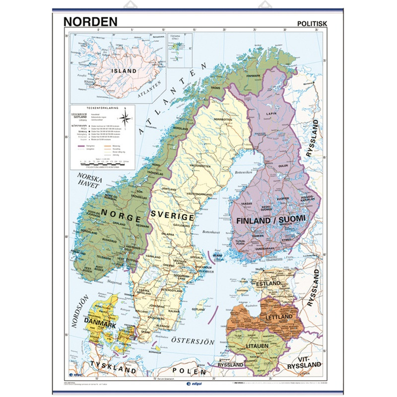Carte murale des Pays Nordiques - Physique / Politique