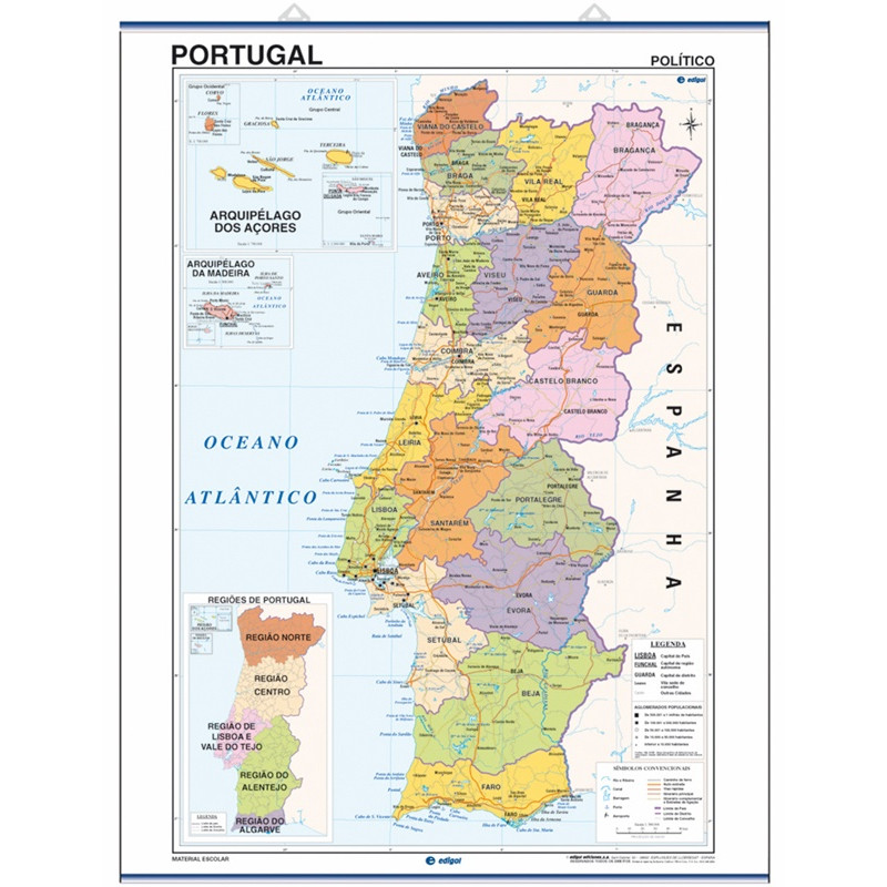 Mapa mural de Portugal - Físico / Político