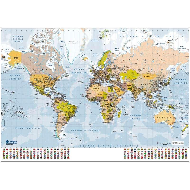 Mapamundi español plastificado  Mapas murales de España y el Mundo