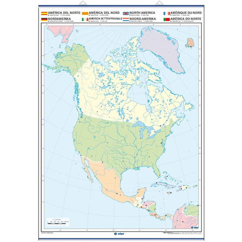 Mapa mural mudo de América del Norte, Físico / Político