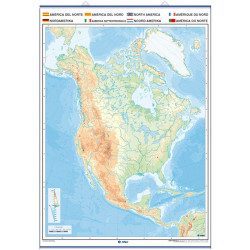 Mapa mural mudo de América del Norte, Físico / Político