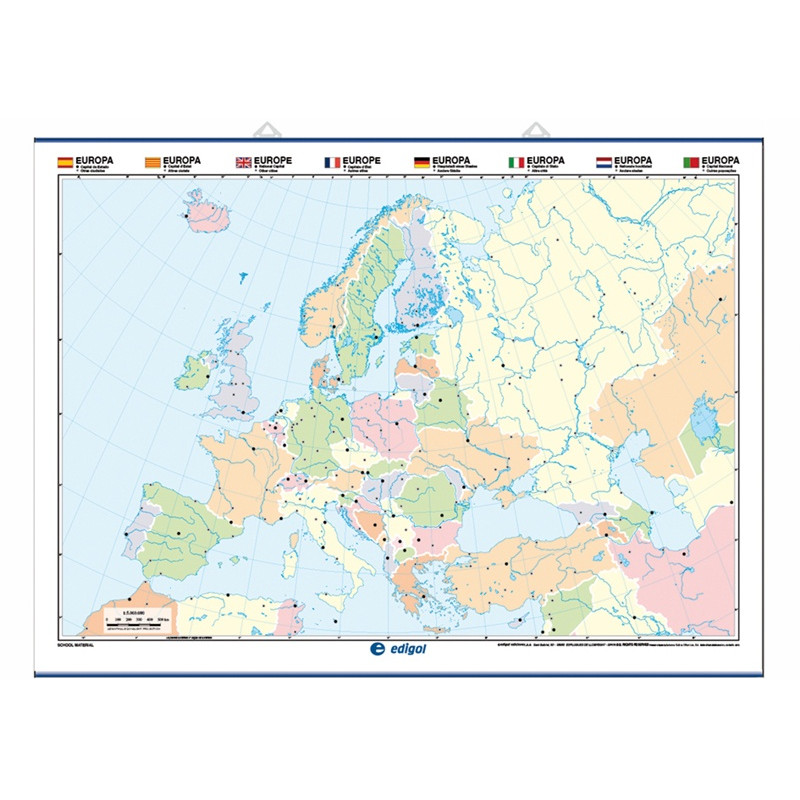 Mapa mural mudo de Europa, Físico / Político