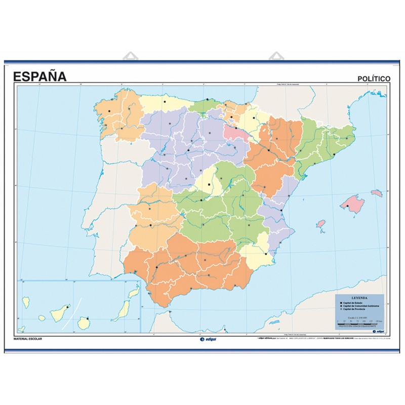 Carte murale muette de l'Espagne, Physique / Politique