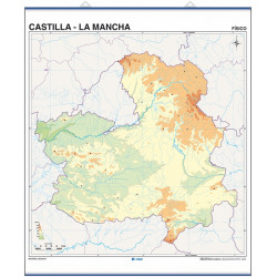 Mapa mural mudo de Castilla la Mancha, Físico / Político