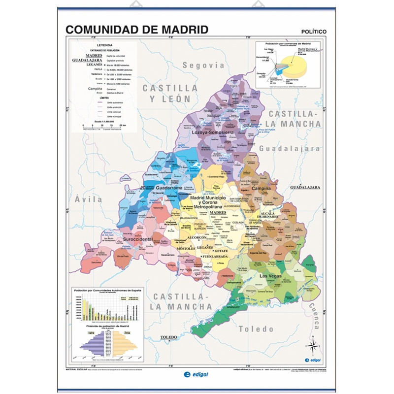Mapa póster España impreso a doble cara Físico / Político envarillado, con  colgadores y tubo 70 x 50 cm